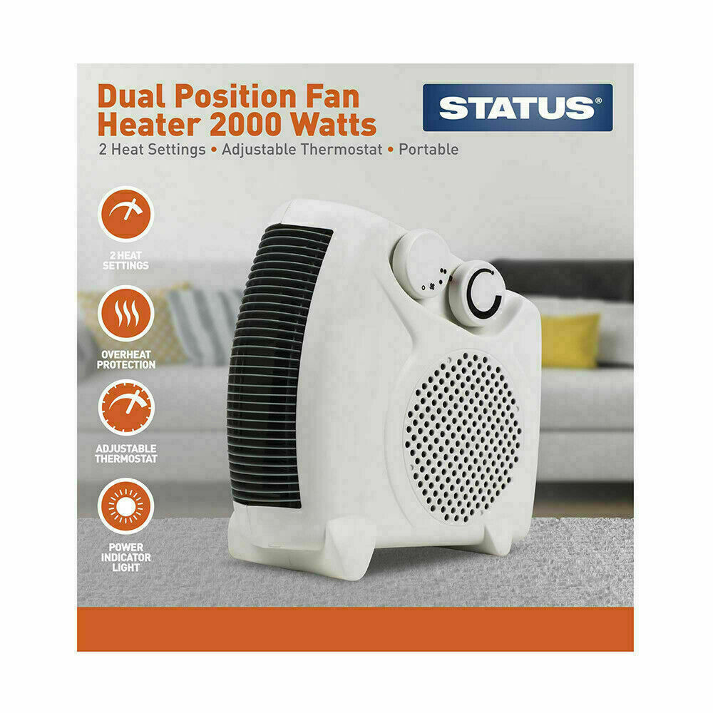 STATUS PORTABLE DUAL POSITION FAN HEATER 2KW PLASTIC. FH2P-2000W1PKB \\\KD22914