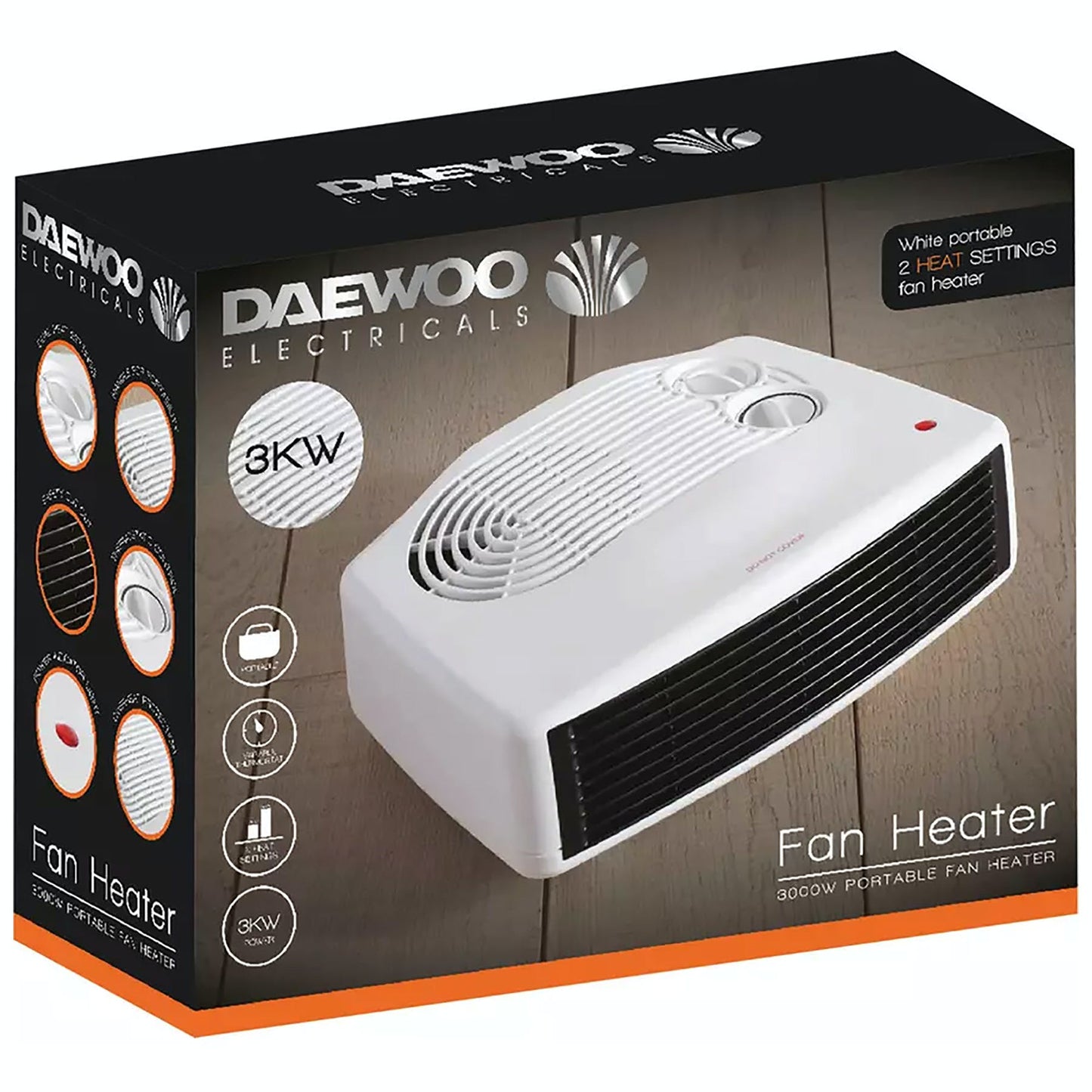 DAEWOO PORTABLE ELECTRIC FAN HEATER 3KW WITH 2 HEAT SETTINGS. HEA1176GE \\\KD22918