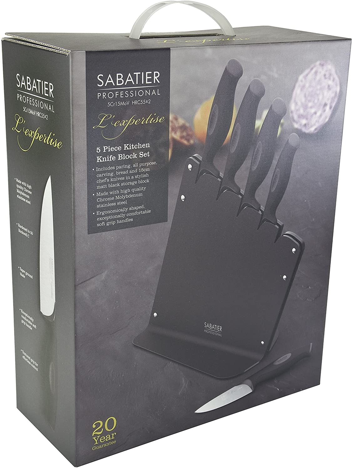 SABATIER KITCHEN KNIFE SET BLOCK - 5 PIECE MOLYBDENUM STAINLESS STEEL. SABPR113 \\\KD22936