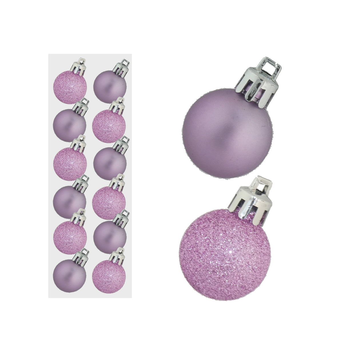 12 MINI BAUBLES MAT GLITTER LILAC COLOUR 30MM. DP57231 \\\KD22970