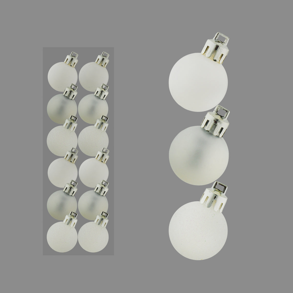 12 MINI BAUBLES MAT GLITTER WHITE COLOUR 30MM. DP56306 \\\KD22971