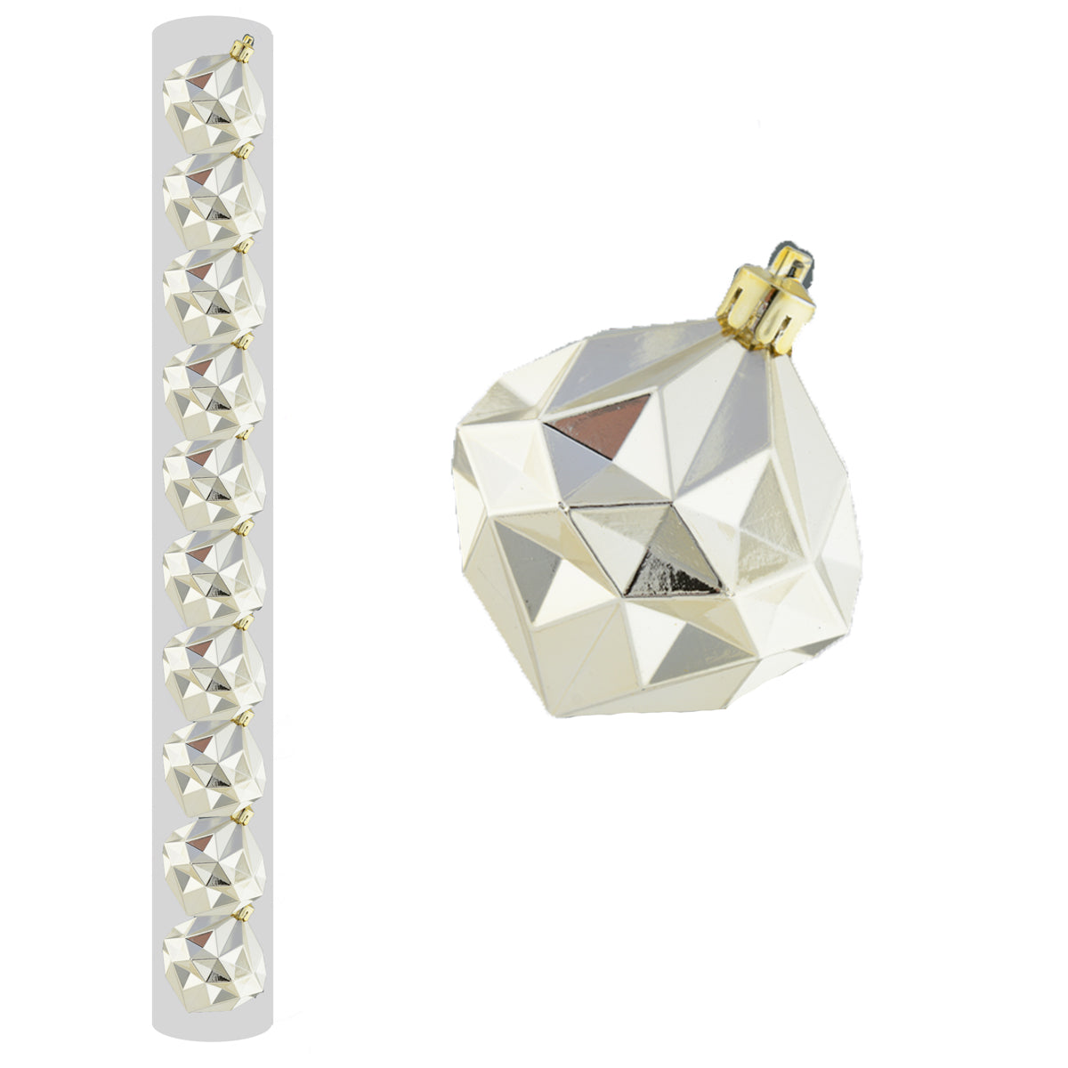 CHRISTMAS TREE GEOMETRIC BAUBLES 60MM 10/PK -  CHAMPAGNE. DP55638 \\\KD22994