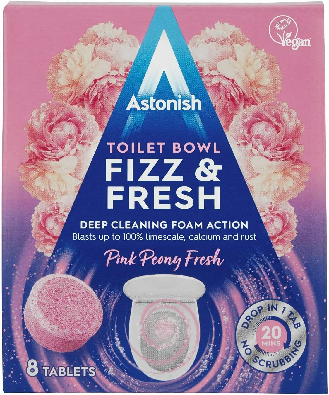 ASTONISH FIZZ & FRESH TOILET BOWL TABLETS 8/PK - PINK PEONY. C2150 \\\KD23039