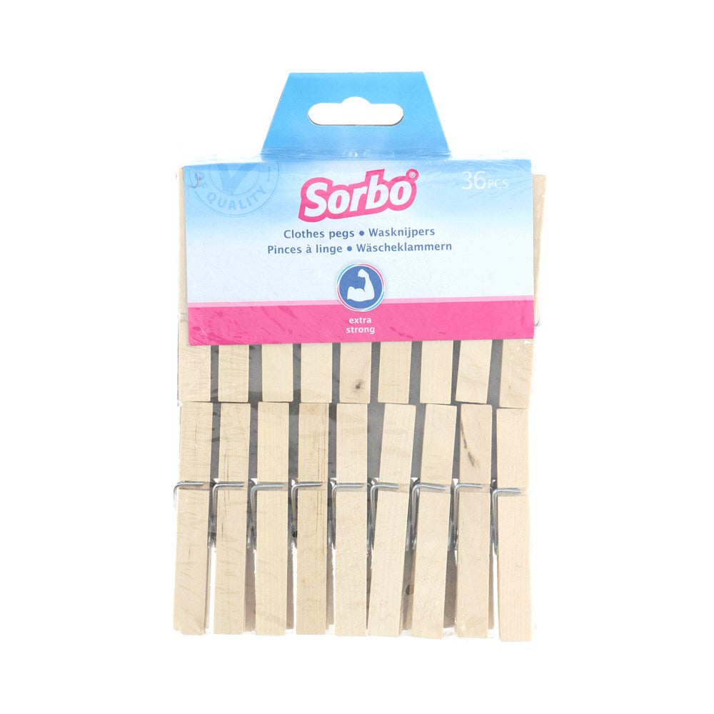 SORBO EXTRA STRONG WOODEN CLOTHES PEGS 36/PK. 10S00110 \\\KD23104