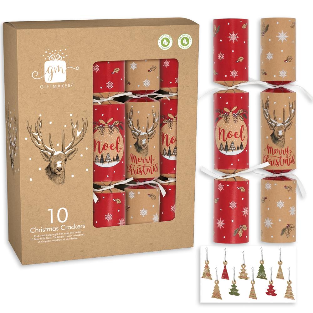 GIFTMAKER KRAFT CHRISTMAS CRACKERS - STAG / NOEL 8/PK. XALGS507 \\\KD23155