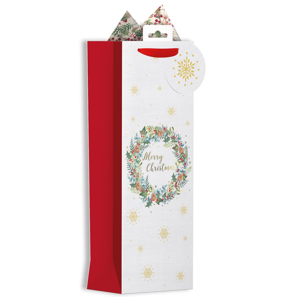 CHRISTMAS BOTTLE GIFT BAG - WREATH. XALGB30B \\\KD23156