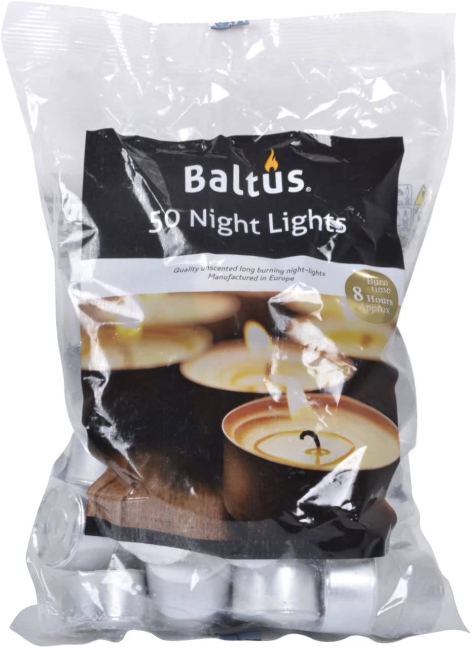 BALTUS PACK OF 50 UNSCENTED WAX TEALIGHTS CANDLES 8 HOUR BURN TIME. PEV020-50 \\\KD23159
