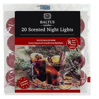 BALTUS WINTER EDITION MULLED WINE 8 HOUR TEA LIGHTS 20/PK. PES020-20MW \\\KD23162