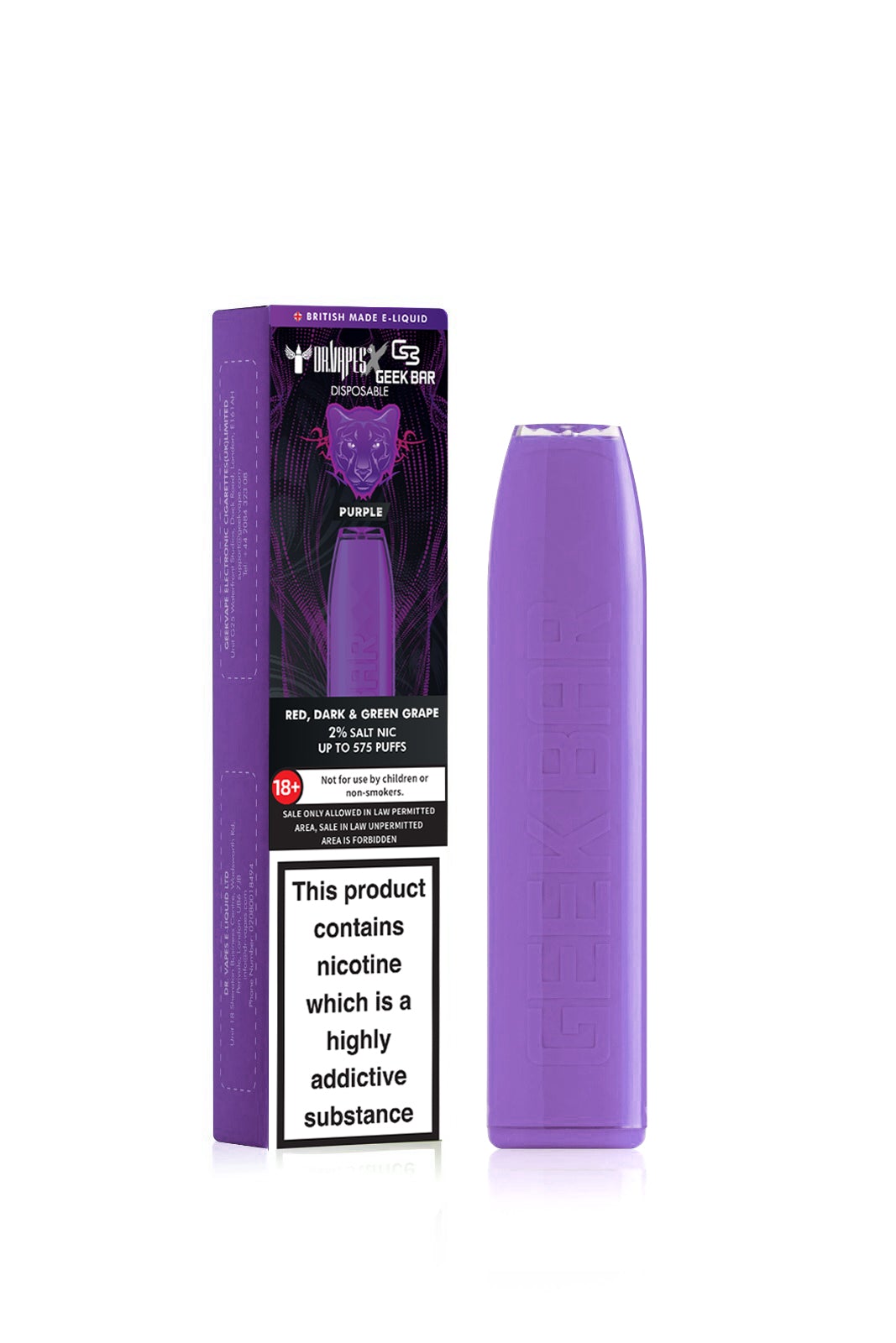 10 X DR VAPES GEEK BAR PURPLE RDG GRAPE 575 PUFFS 2% NICOTINE \\\KD23226