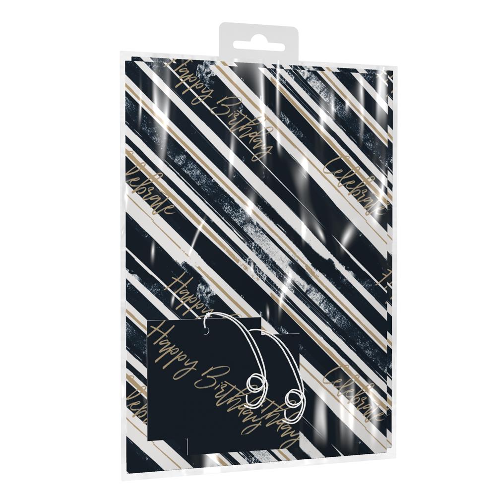 GIFTMAKER NAVY BLUE BRUSHSTROKE HAPPY BIRTHDAY GIFT WRAP SHEETS WITH GIFT TAGS. YAKGS20D \\\KD23231