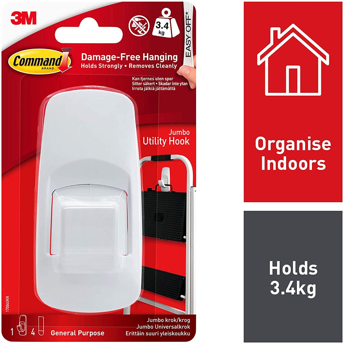 COMMAND 17004 JUMBO HOOK WITH STRIPS - WHITE PACK OF 1. WL4389 \\\KD23234