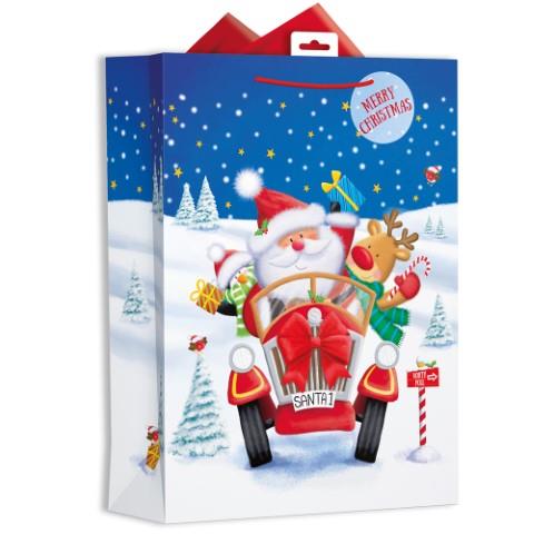 GIFT MAKER CHRISTMAS MEDIUM GIFT  BAG - SANTA & FRIENDS IN CAR. XALGB02M \\\KD23240