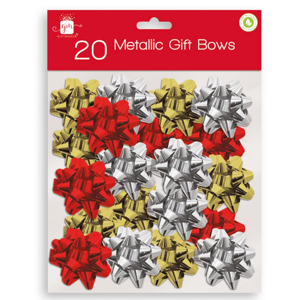 GIFTMAKER ASSORTED FOIL METALLIC GIFTS BOWS 20/PK. GA363 \\\KD23241