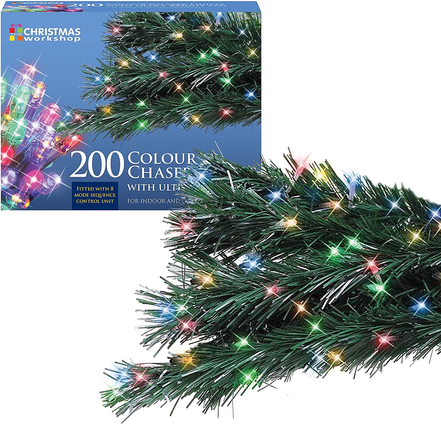 THE CHRISTMAS WORKSHOP 200 MULTI-COLOURED LED CHASER CHRISTMAS LIGHTS 13.9 M. BML77490 \\\KD23259