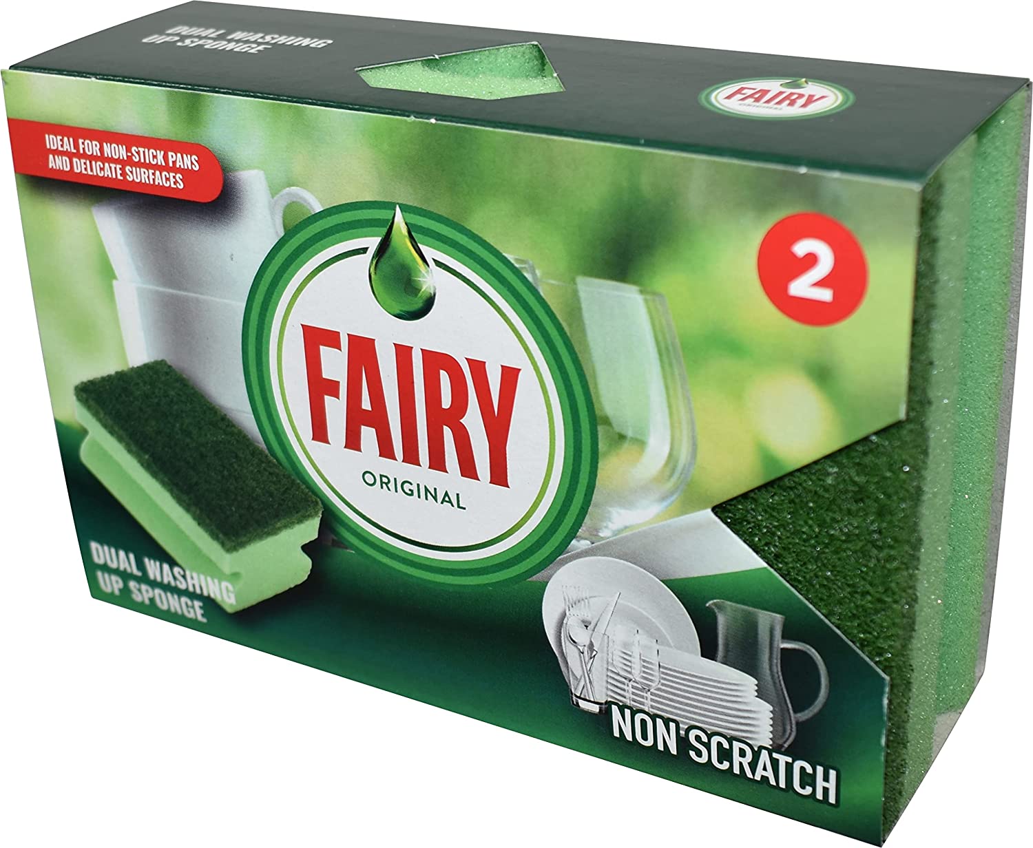 FAIRY GREEN DUAL WASHING UP SPONGE 2/PK \\\KD23384