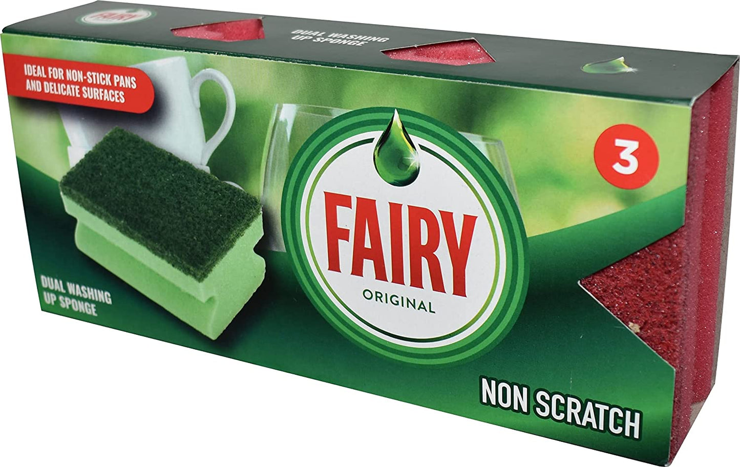 FAIRY RED DUAL WASHING UP SPONGE 3/PK. 518941 \\\KD23385