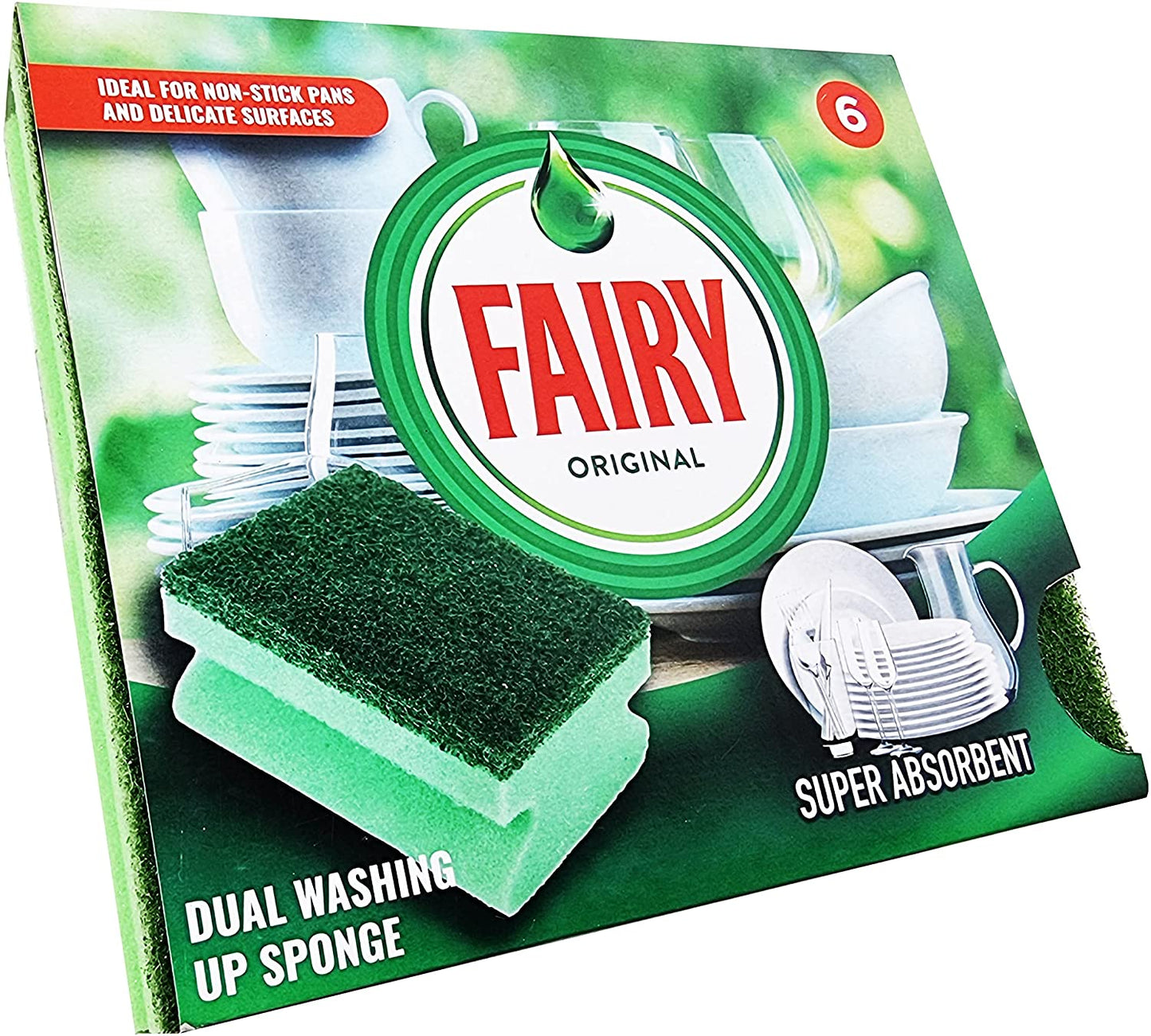 FAIRY GREEN DUAL WASHING UP SPONGE 6/PK. 518942 \\\KD23386