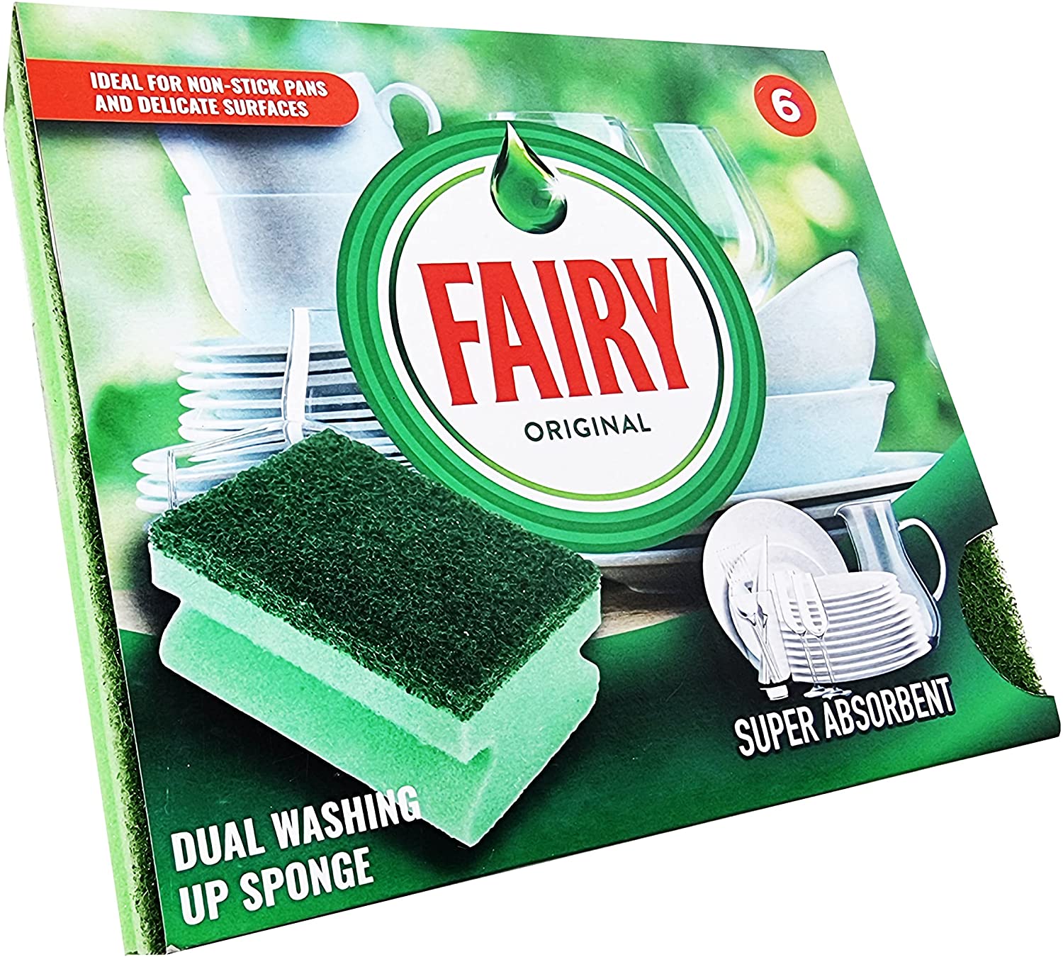 FAIRY GREEN DUAL WASHING UP SPONGE 6/PK. 518942 \\\KD23386