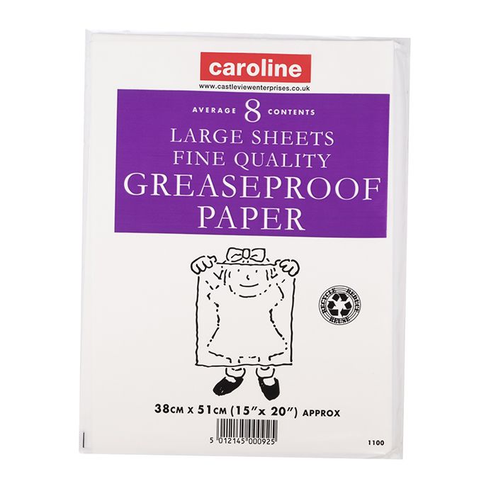 CAROLINE 8 GREASEPROOF PAPER SHEETS 15 X 20 INCH. CV1100 \\\KD23436
