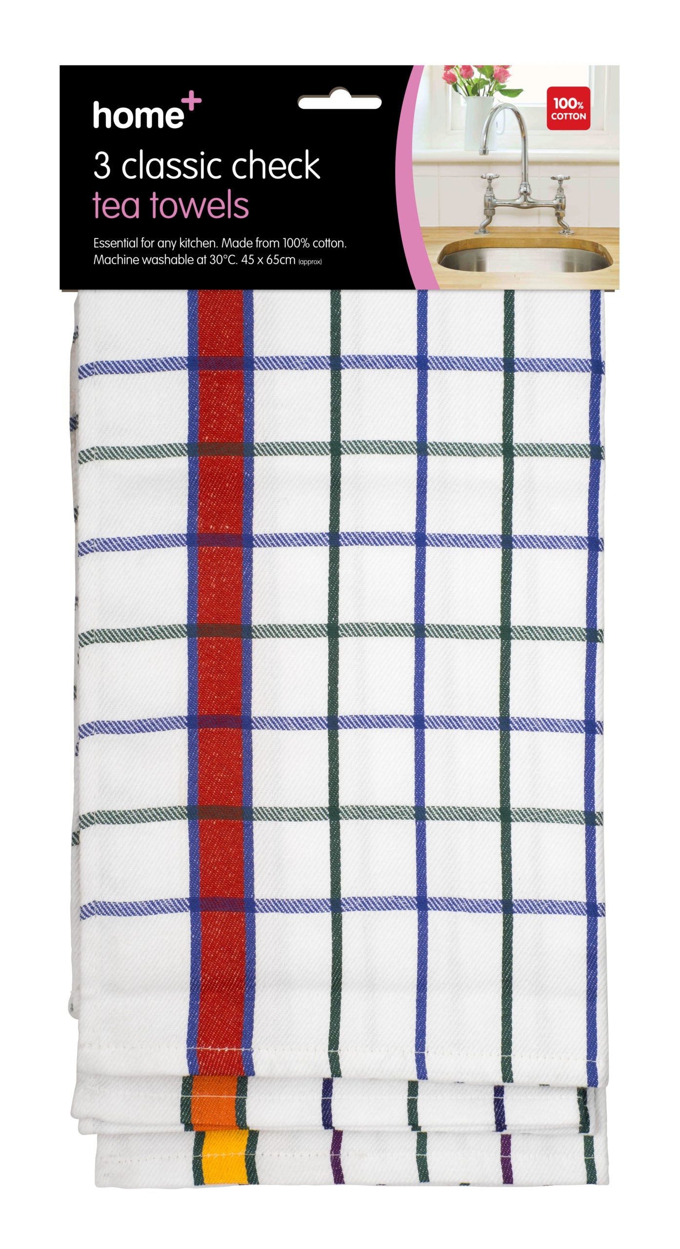 HOME CLASSIC CHECK TEA TOWELS PACK OF 3. Z65709 \\\KD23449