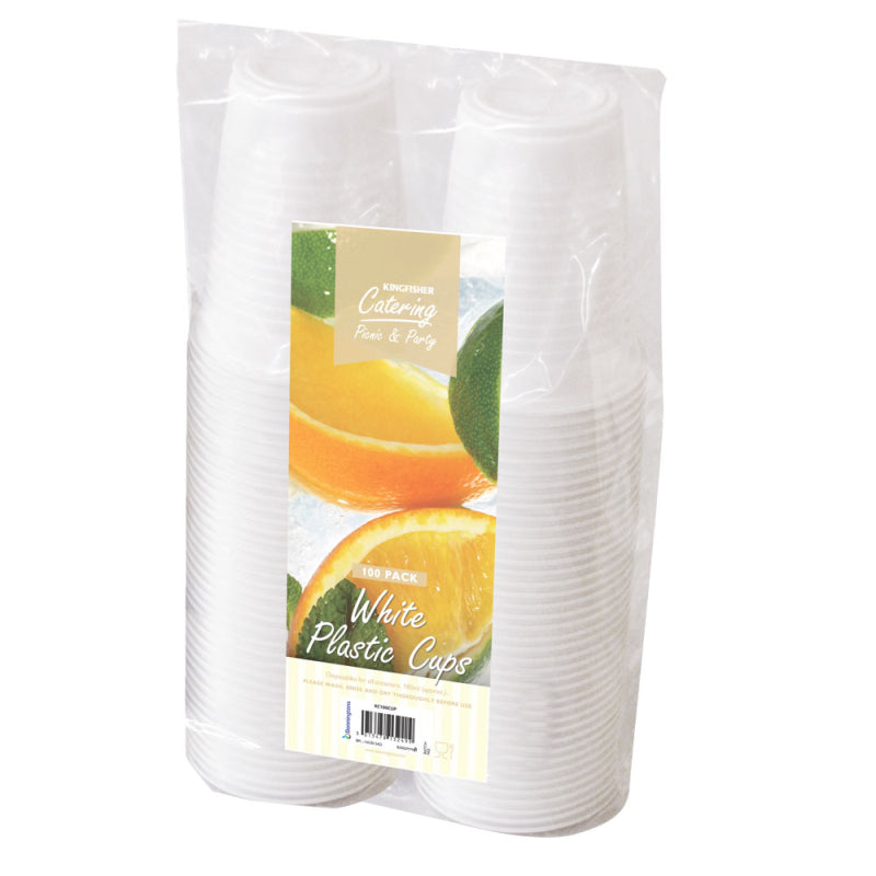 100 PACKS WHITE PLASTIC CUPS  180ML. KC100CUP \\\KD23497