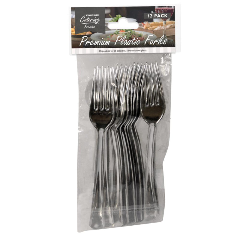 PREMIUM SILVER COLOURED PLASTIC FORKS PACK 12. KCCK12F \\\KD23499