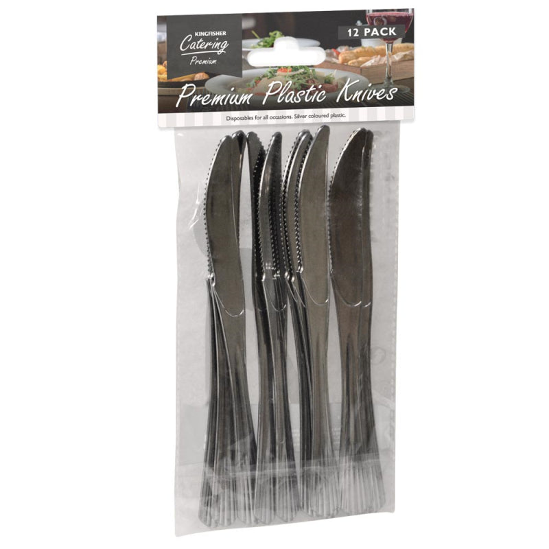 PREMIUM SILVER COLOURED PLASTIC KNIVES PACK 12. KCCK12K \\\KD23500