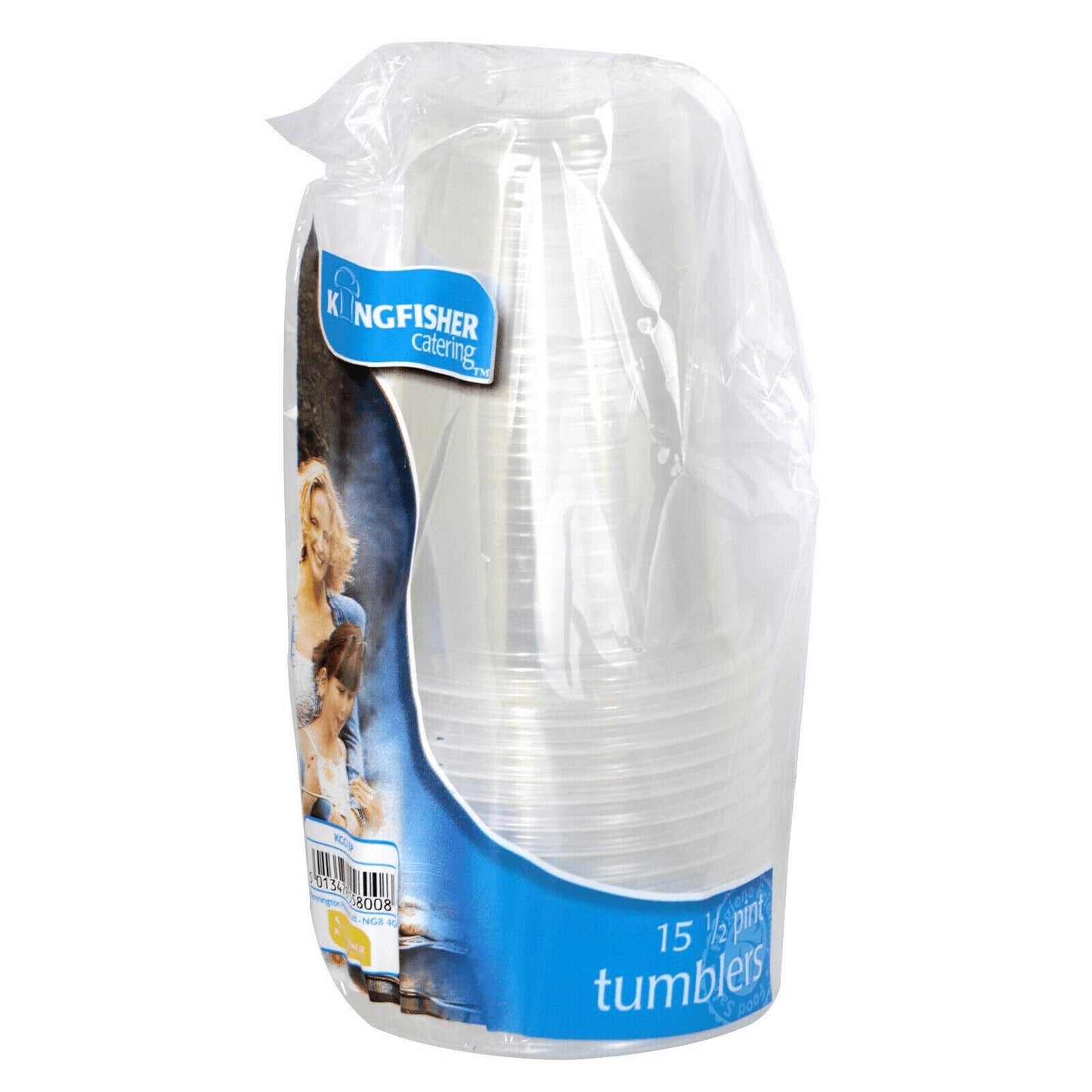 KINGFISHER CLEAR PLASTIC HALF PINT TUMBLERS GLASSES PACK OF 15. KCC15P \\\KD23552