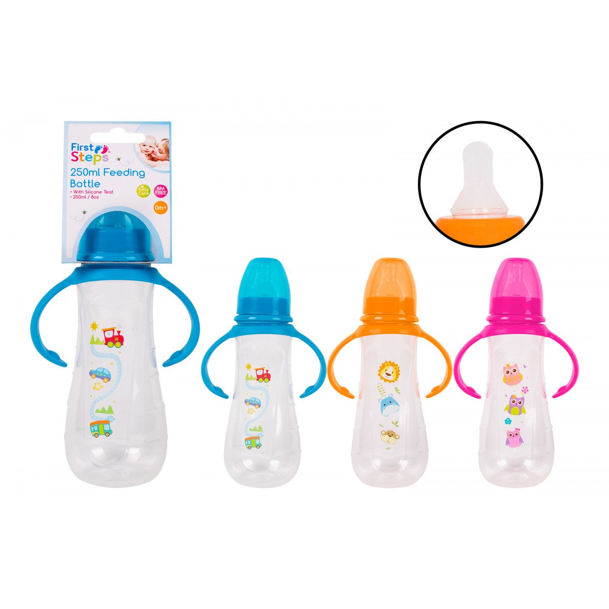 FIRST STEPS GRIPPER FEEDING BOTTLE 250ML 3 ASSORTED COLOUR. FS784 \\\KD23589