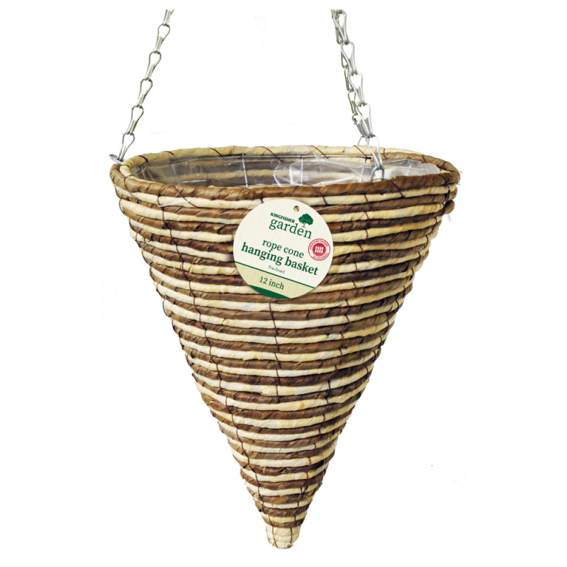 KINGFISHER ROPE CONE PRE-LINED HANGING BASKET 30CM / 12 INCH. HB12RRC \\\KD23592