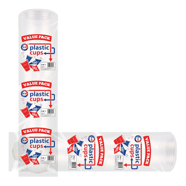 DISPOSABLE PLASTIC CLEAR CUPS 180ML 100/PK. BV9803 \\\KD23816