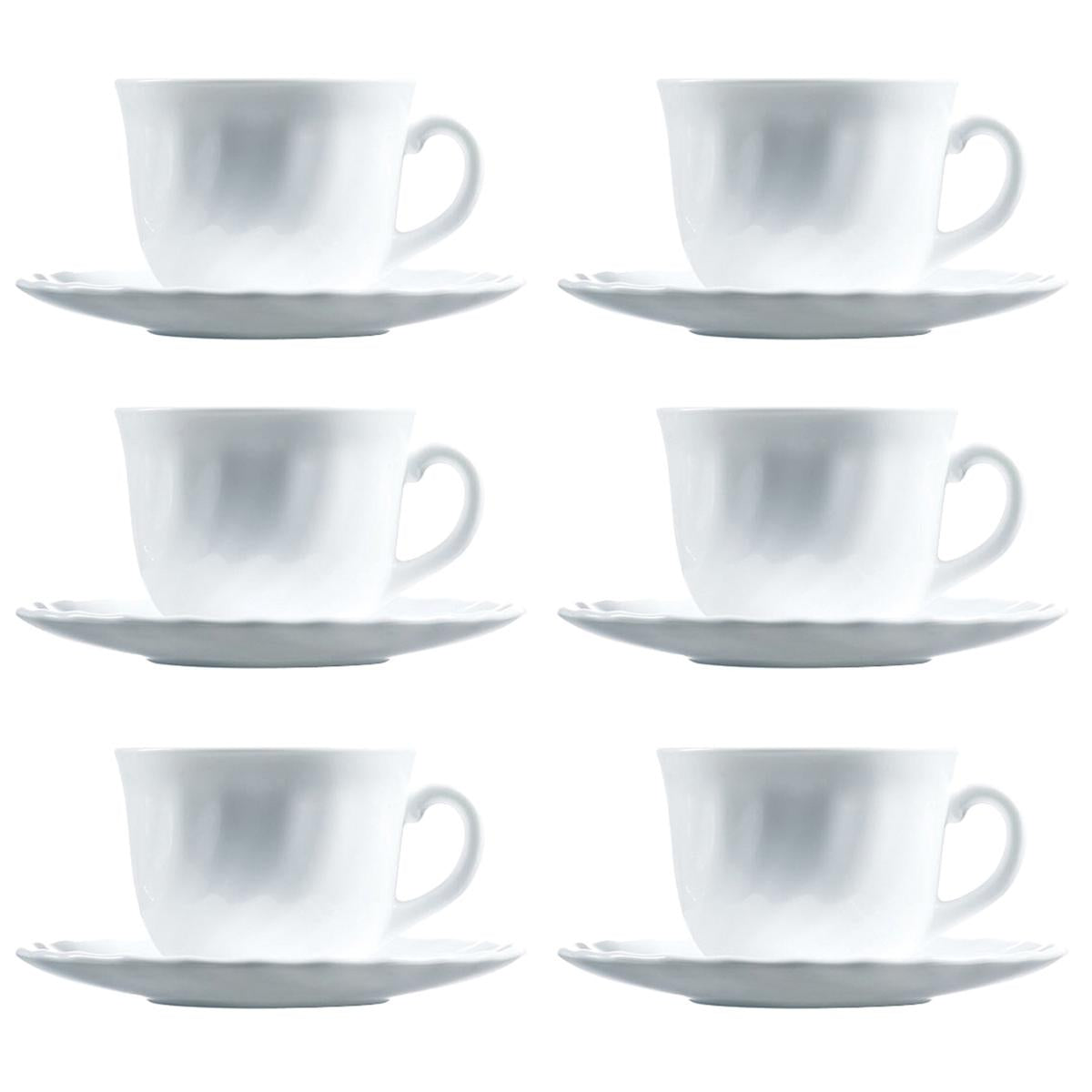 6 X ARCOPAL TRIANON WHITE CUP & SAUCER SET. AR1206 \\\KD23852