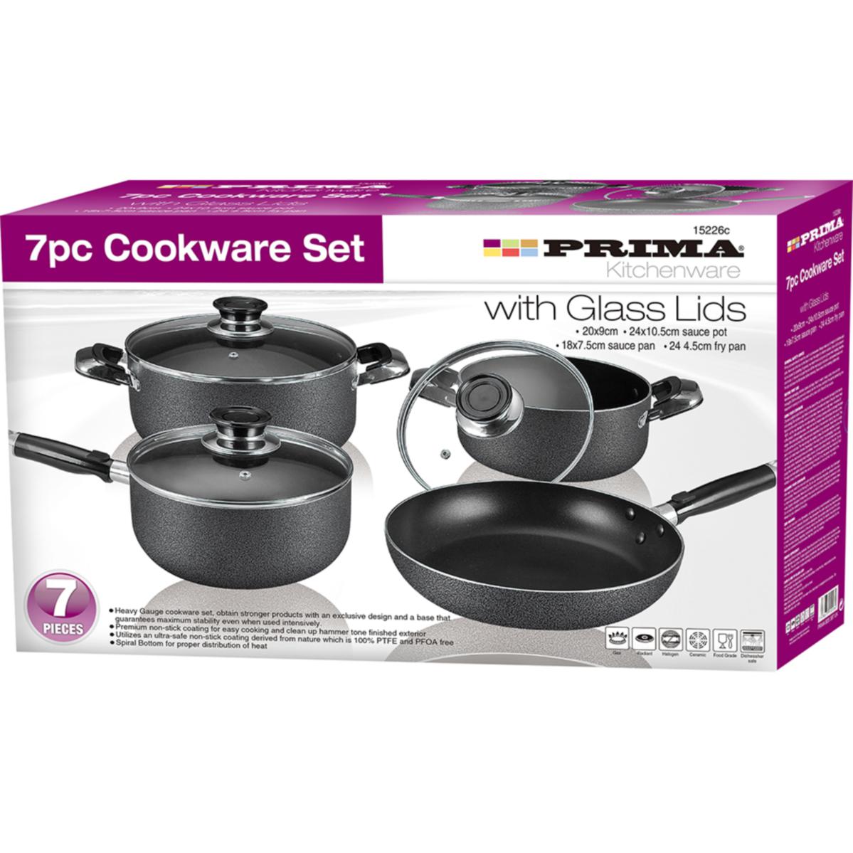 PRIMA ALUMINIUM NON-STICK COOKWARE SET WITH GLASS LIDS 7/PCS. 15226C \\\KD23934