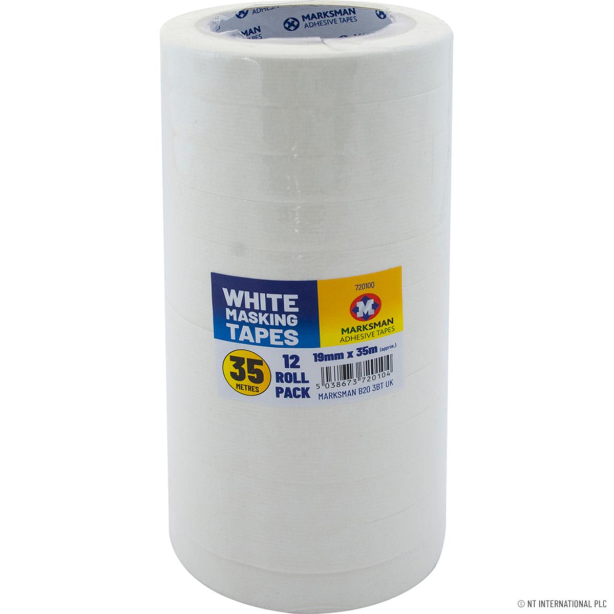 MARKSMAN WHITE MASKING TAPE ROLL 19MM X 35M 12/PK. 72010C \\\KD23943