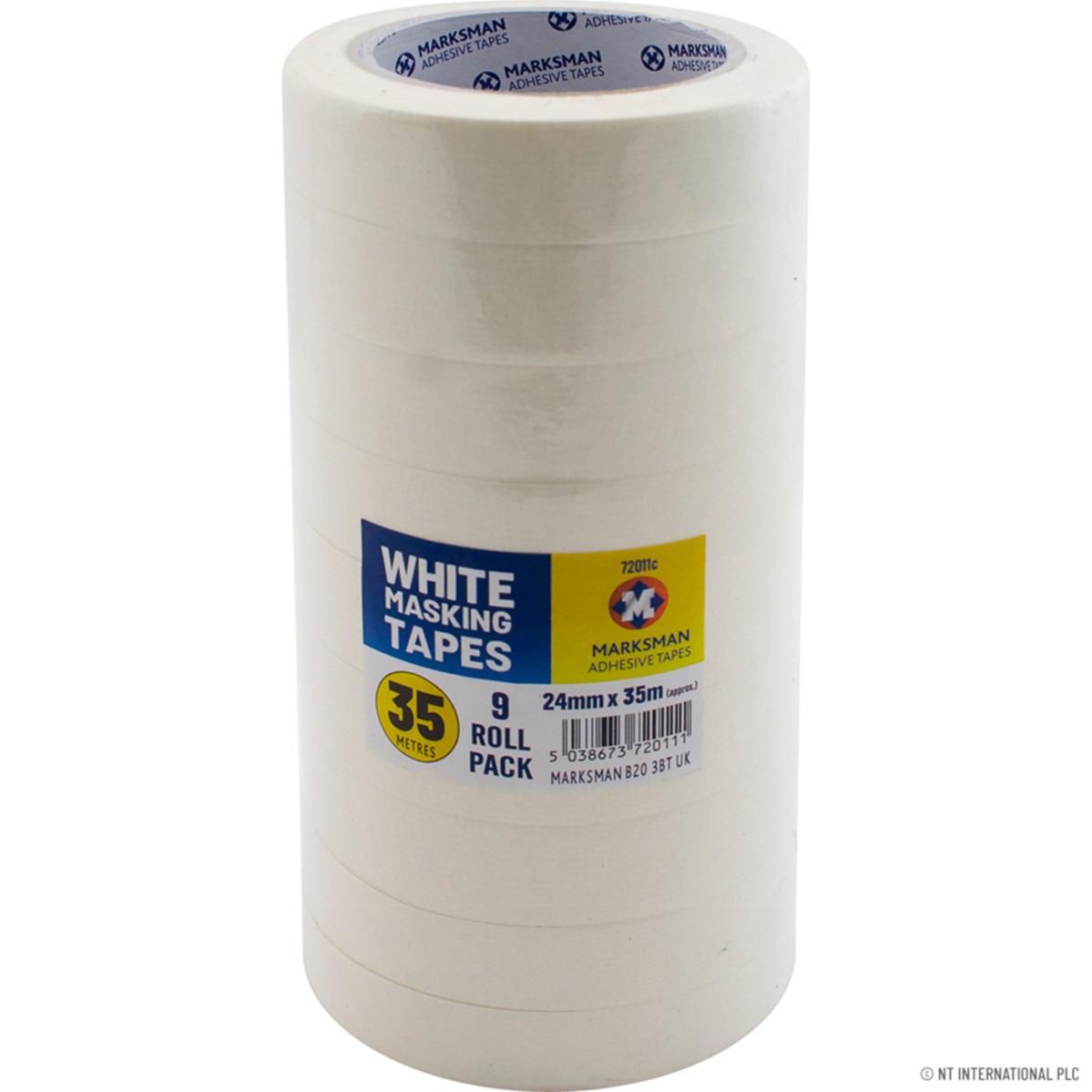 MARKSMAN WHITE MASKING TAPE ROLL 24MM X 35M 9/PK. 72011C \\\KD23944