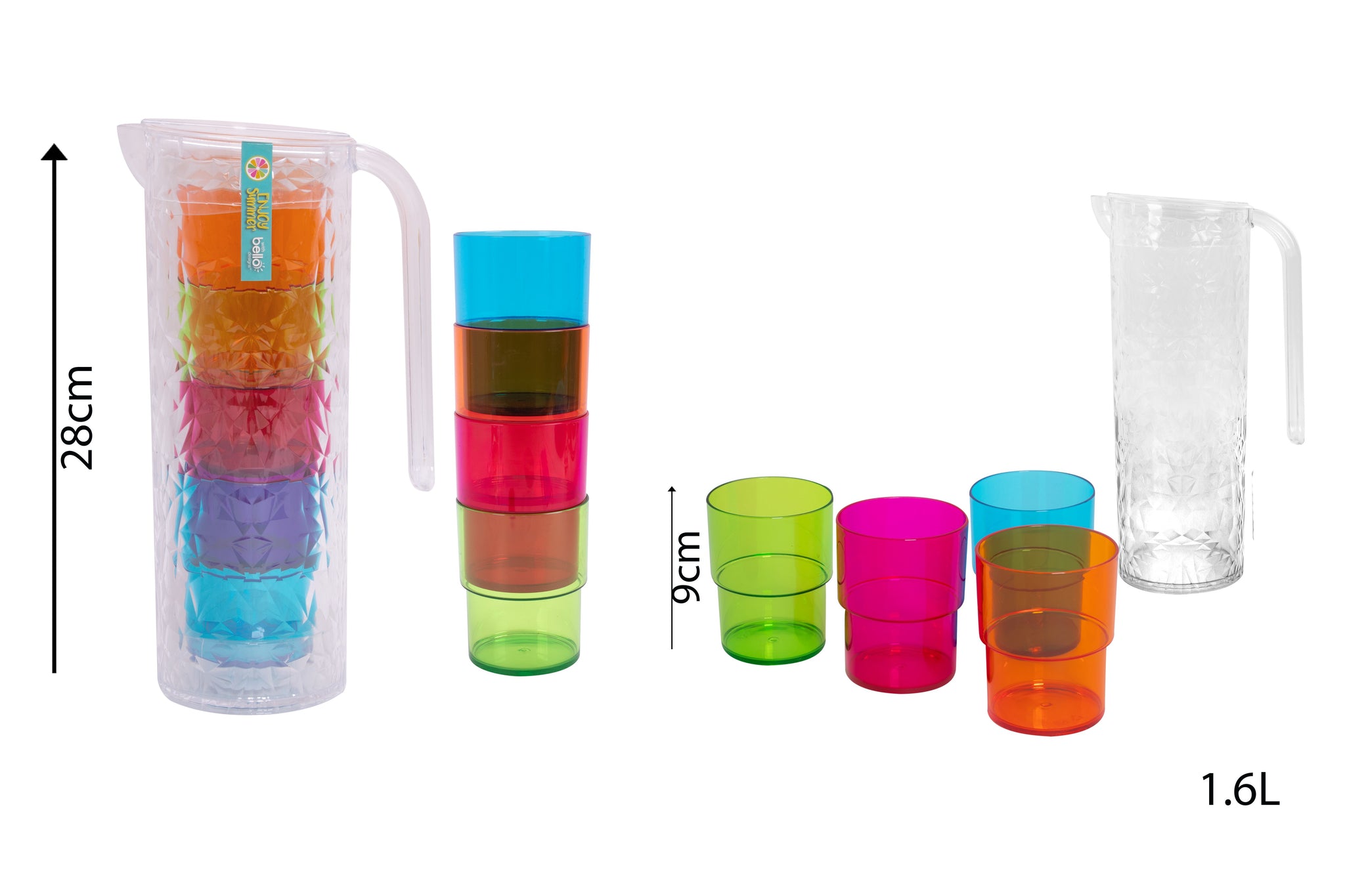 BELLO PLASTIC PITCHER 1.6L WITH 4 TUMBLERS. AM2199 \\\KD23987