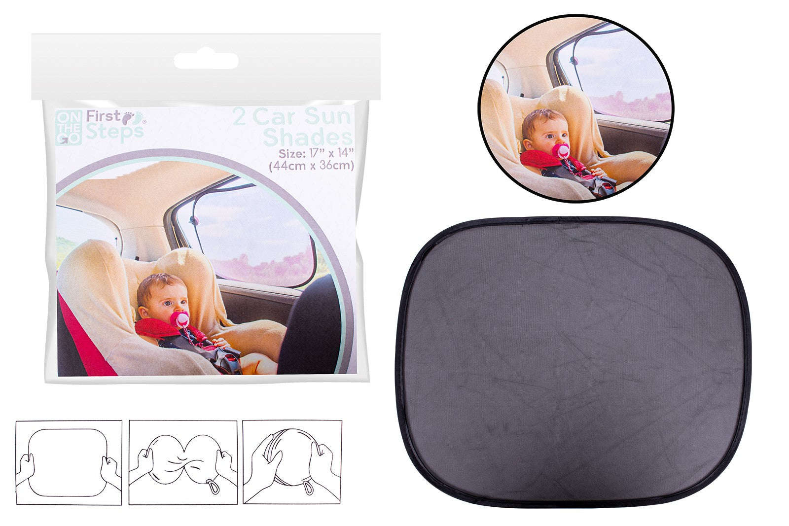 FIRST STEPS BLACK CAR SUN SHADES 44CM X 36CM 2/PK. FS778 \\\KD24006
