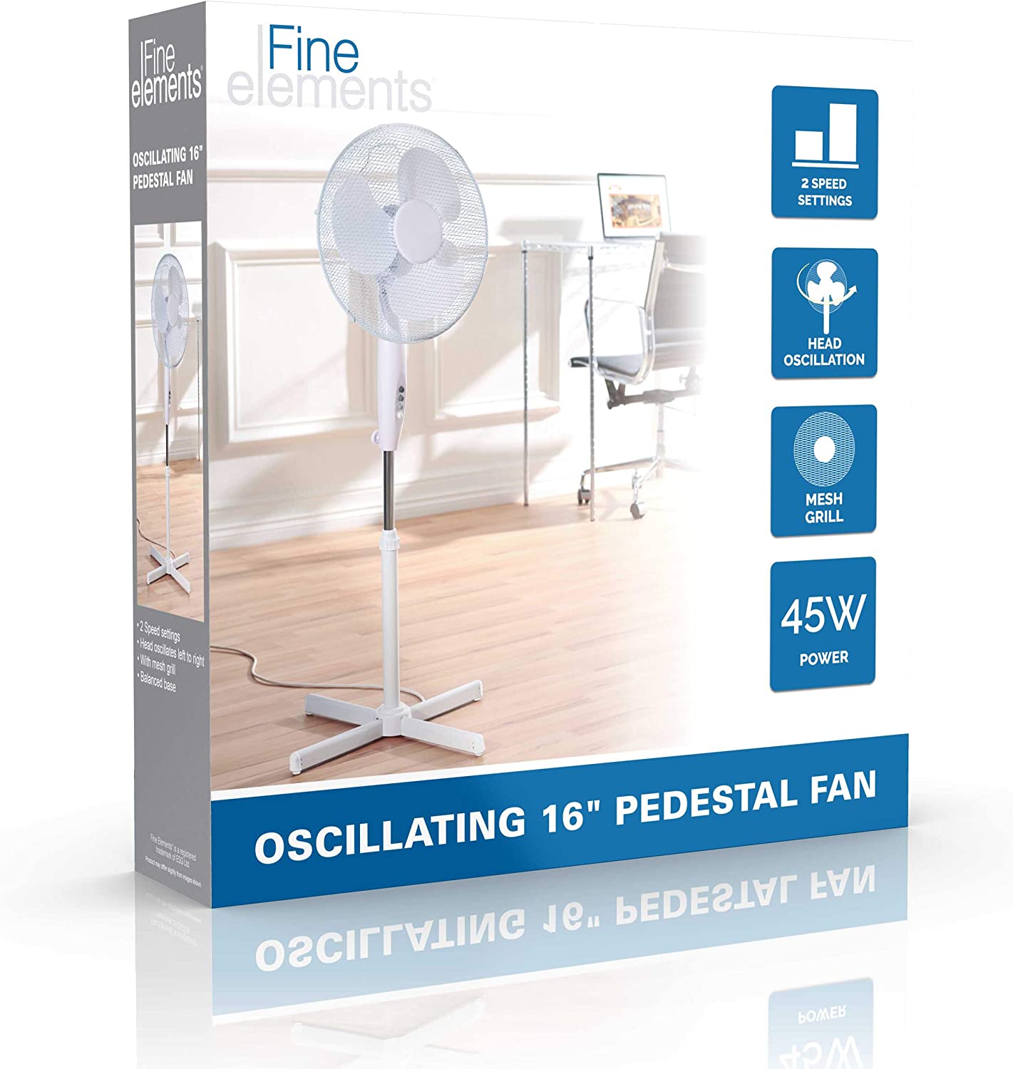 FINE ELEMENTS PEDESTAL OSCILLATING 16 INCH FAN WITH 3 SPEED SETTINGS. COL1252GE \\\KD24084