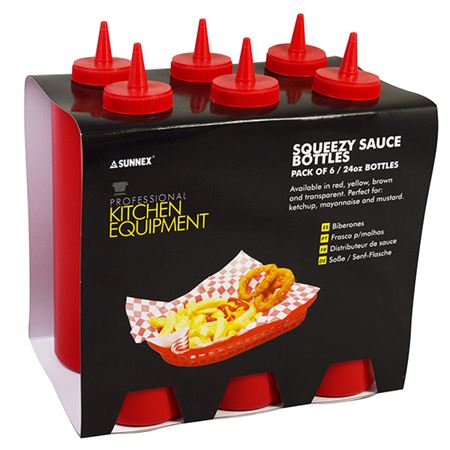 SUNNEX RED SQUEEZE SAUCE BOTTLES 682ML / 24OZ 6/PK. M030166R \\\KD24106
