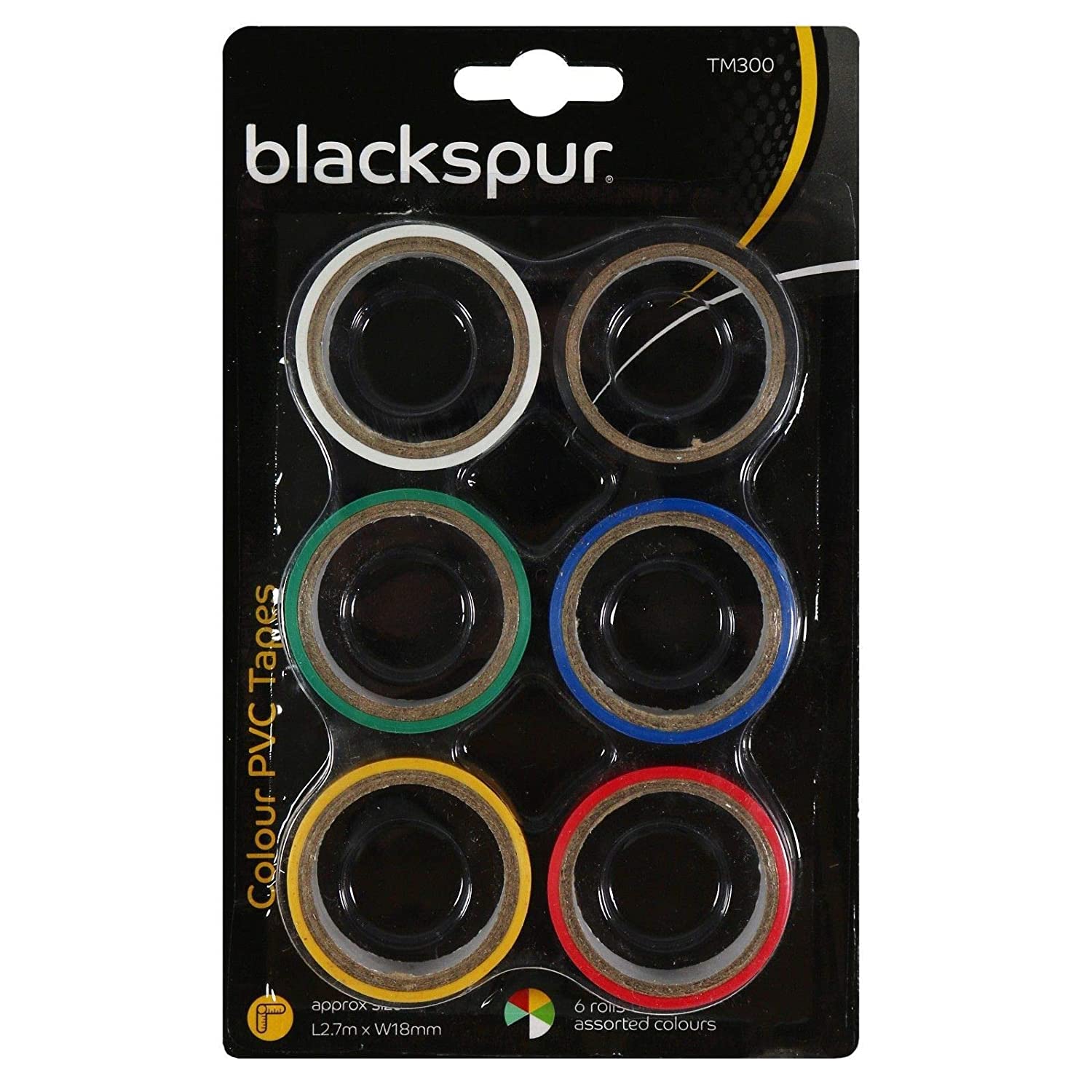 BLACKSPUR 6 COLOUR PVC TAPE APPX 2.7 M. BB-TM300 \\\KD24134
