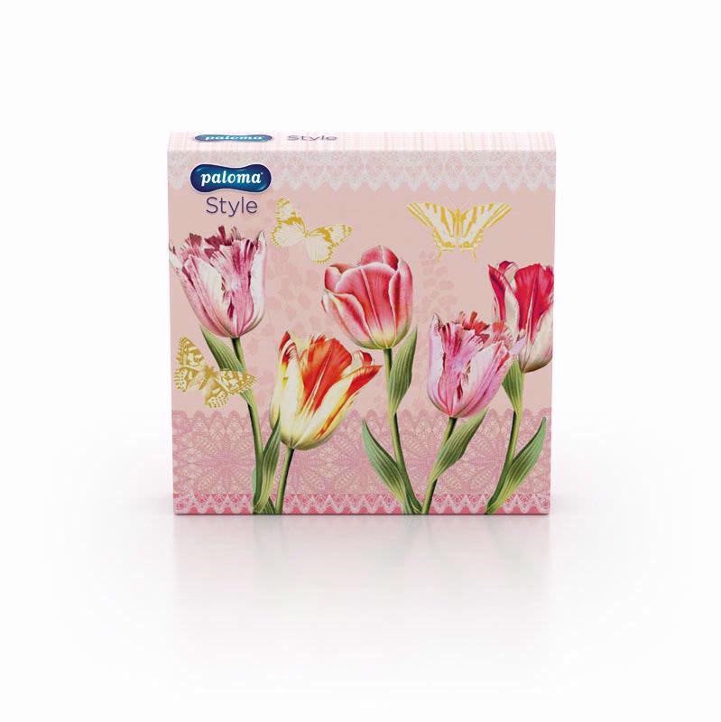 PALOMA 3 PLY SERVIETTES / NAPKINS 33CM X 33CM 20/PK - TULIP FLOWER. NP33TU 135S33-3 \\\KD24149