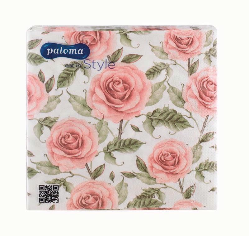 PALOMA 3 PLY SERVIETTES / NAPKINS 33CM X 33CM 20/PK - PINK ROSES FLOWER. NP33WR PINK ROSES \\\KD24150