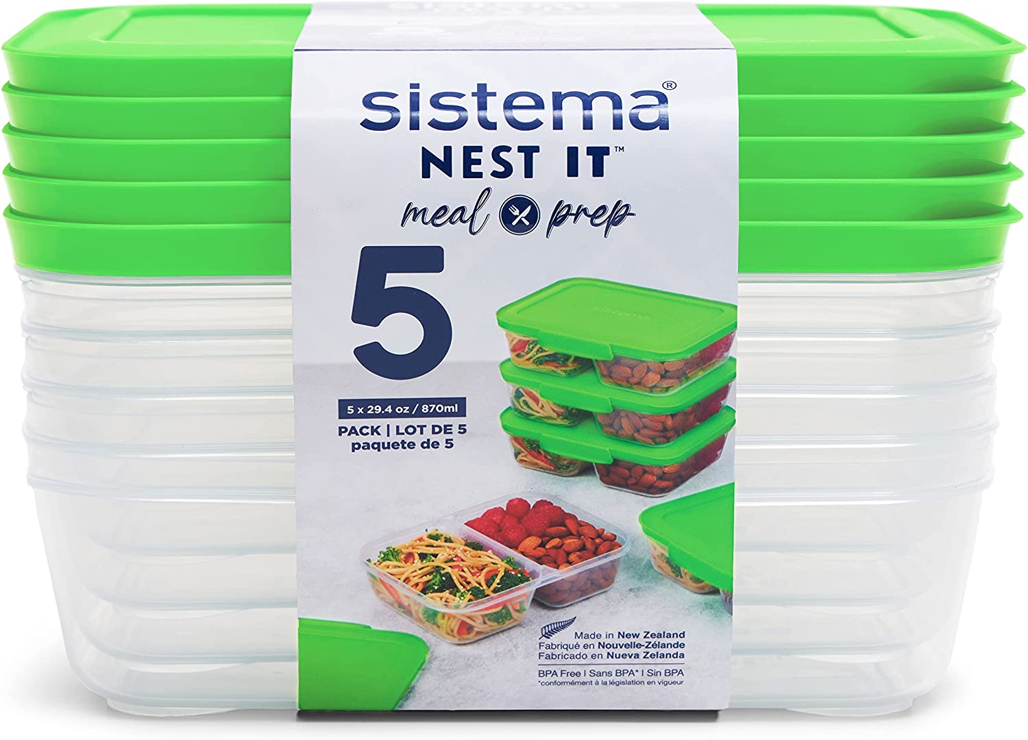 SISTEMA NEST IT MEAL PREP COMPARTMENT CONTAINERS 870ML 5/PK. SIS59165 \\\KD24177