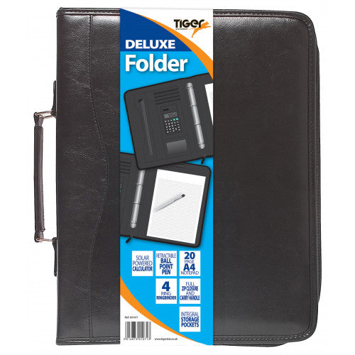 TIGER DELUXE A4 BLACK FOLDER WITH RULED PAD AND CALCULATOR. T301071 \\\KD24183