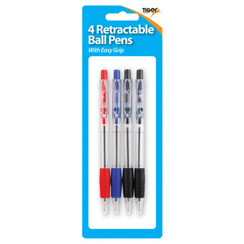TIGER RETRACTABLE BALL POINT PENS WITH GRIP 4/PK. T301657 \\\KD24186