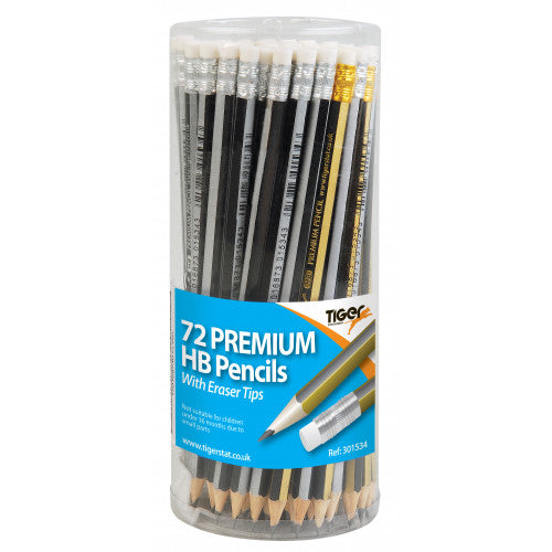 TIGER PREMIUM HB PENCILS WITH ERASER IN TUB 72/PK. T301534 \\\KD24187