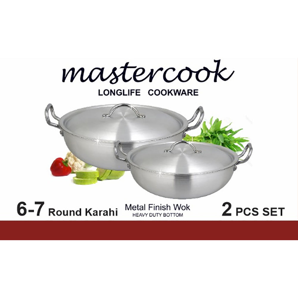 MASTER COOK ROUND BASE ALUMINIUM KARAHI / WOK WITH LID  6-7 2 PCS SET. CPK116 \\\KD24376