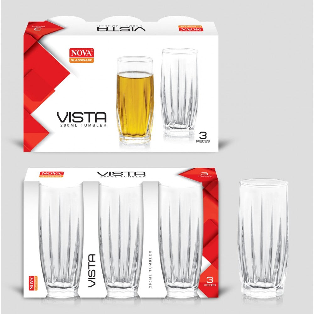 NOVA VISTA GLASS TUMBLERS 280ML 3/PK. GPK002 TNV-075 \\\KD24401