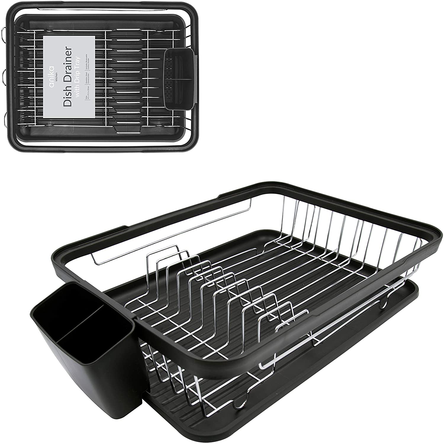 ANIKA KITCHEN DISH DRAINER RACK 41 X 32 X 9.5CM - BLACK. BML69049 \\\KD24427
