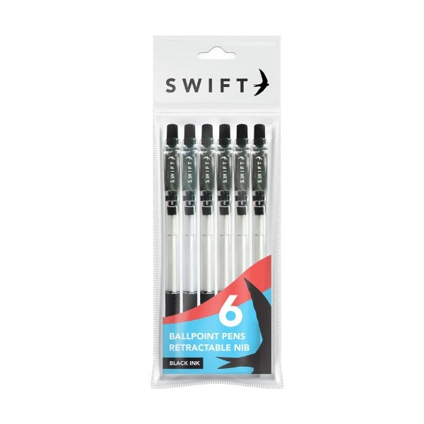 STALLION RETRACTABLE BALLPOINT PENS WITH GRIP 6/PK - BLACK. P3050 \\\KD24503